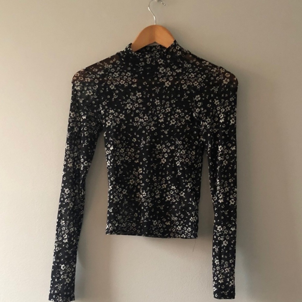 Floral black mesh top